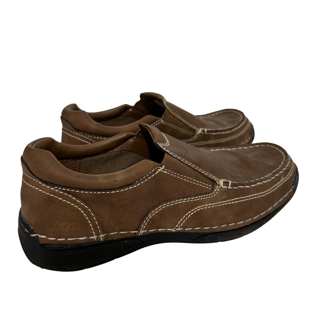IZOD Mens Brown Leather Slip-On Loafers Contrast Stitching Rubber Sole Shoes 8M - Picture 5 of 11
